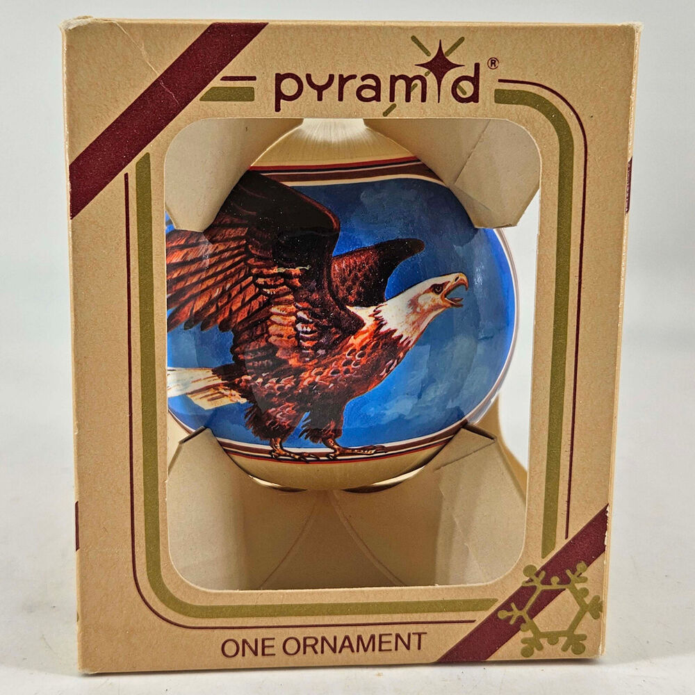 Vintage Pyramid God Bless America Bald Eagle Christmas Tree Ornament in Box